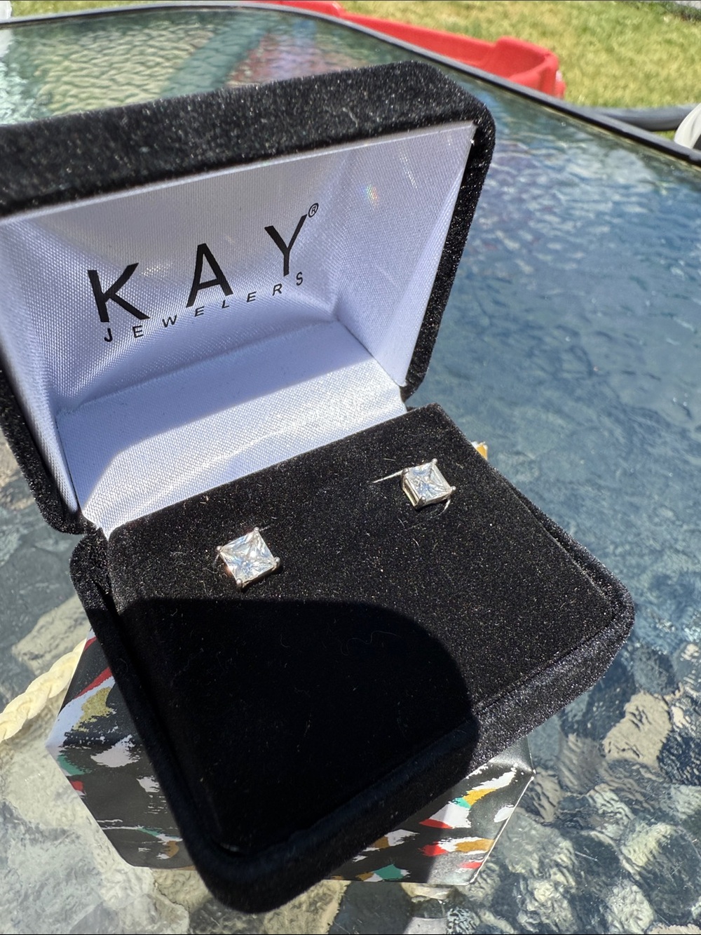 Kay Jewelers Silver Clear Square Cut Stud Earrings